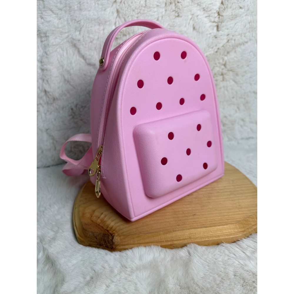 Pink Rubber Mini Backpack Perforated EVA Water Resistant Beach Bag Pink